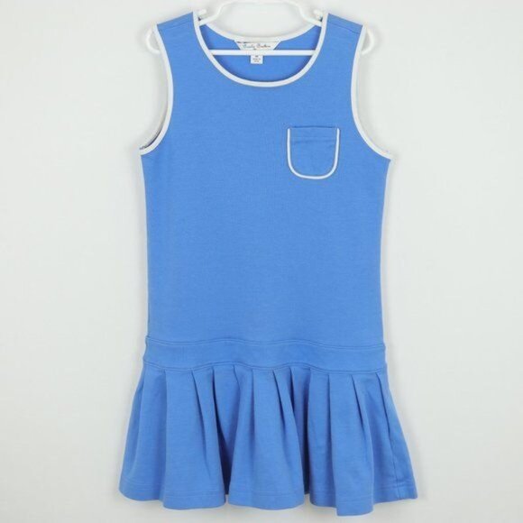 Brooks Brothers Girls Medium Blue & White Trimmed Ruffled Sleeveless Tennis Dres